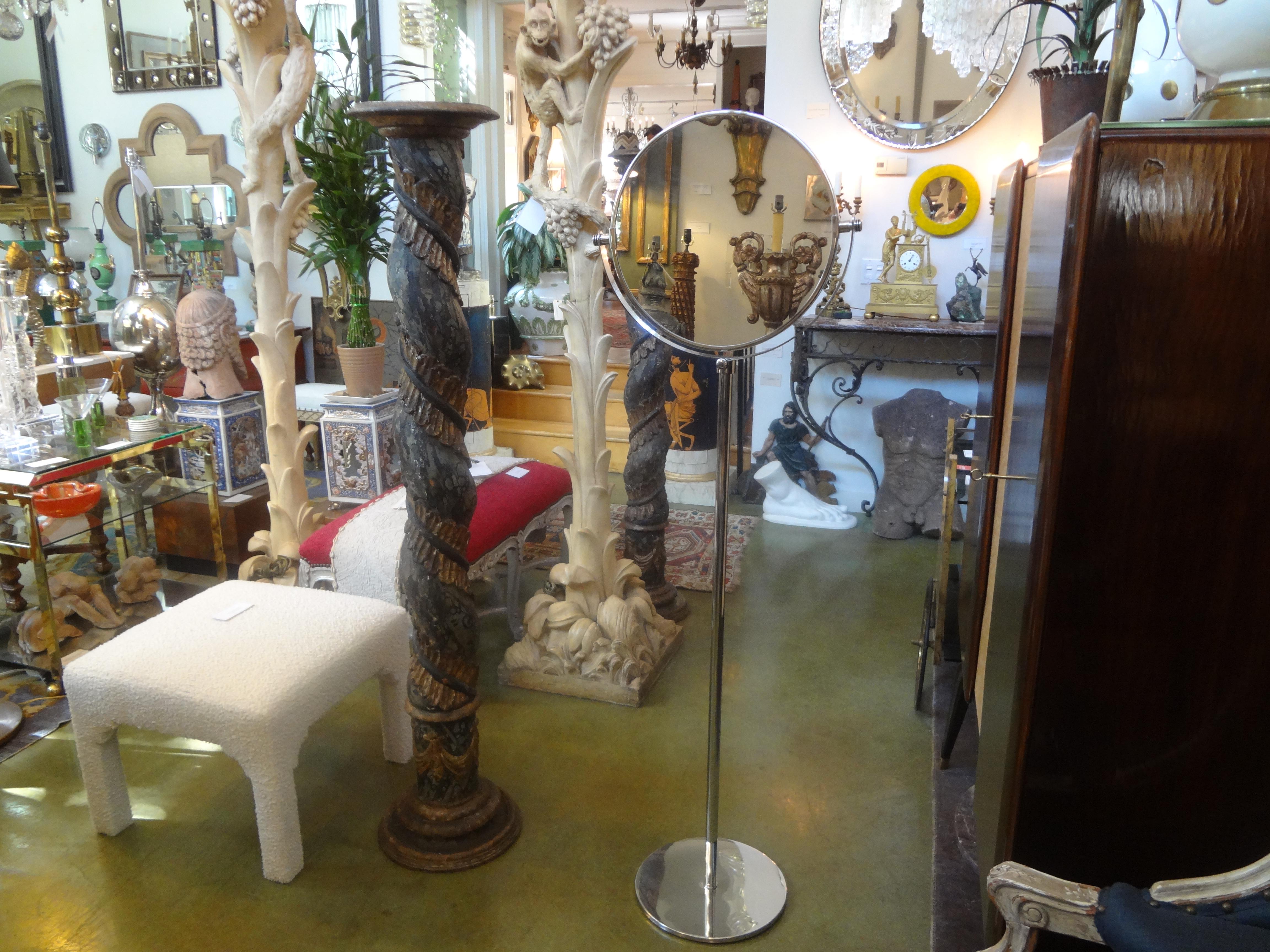 Late 20th Century Italian Modern Chrome Standing Mirror in the Manner of Romeo Rega For Sale