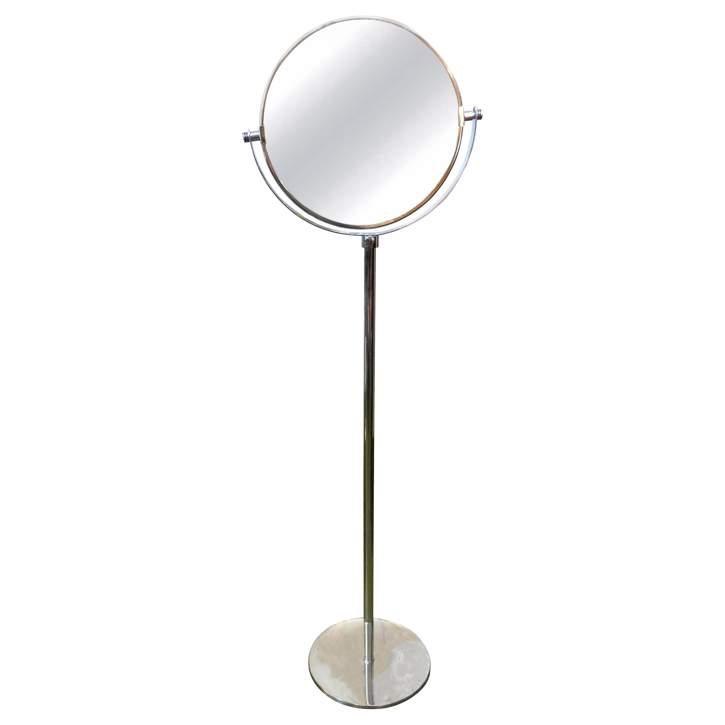 Miroir moderne italien sur pied chromé à la manière de Romeo Rega