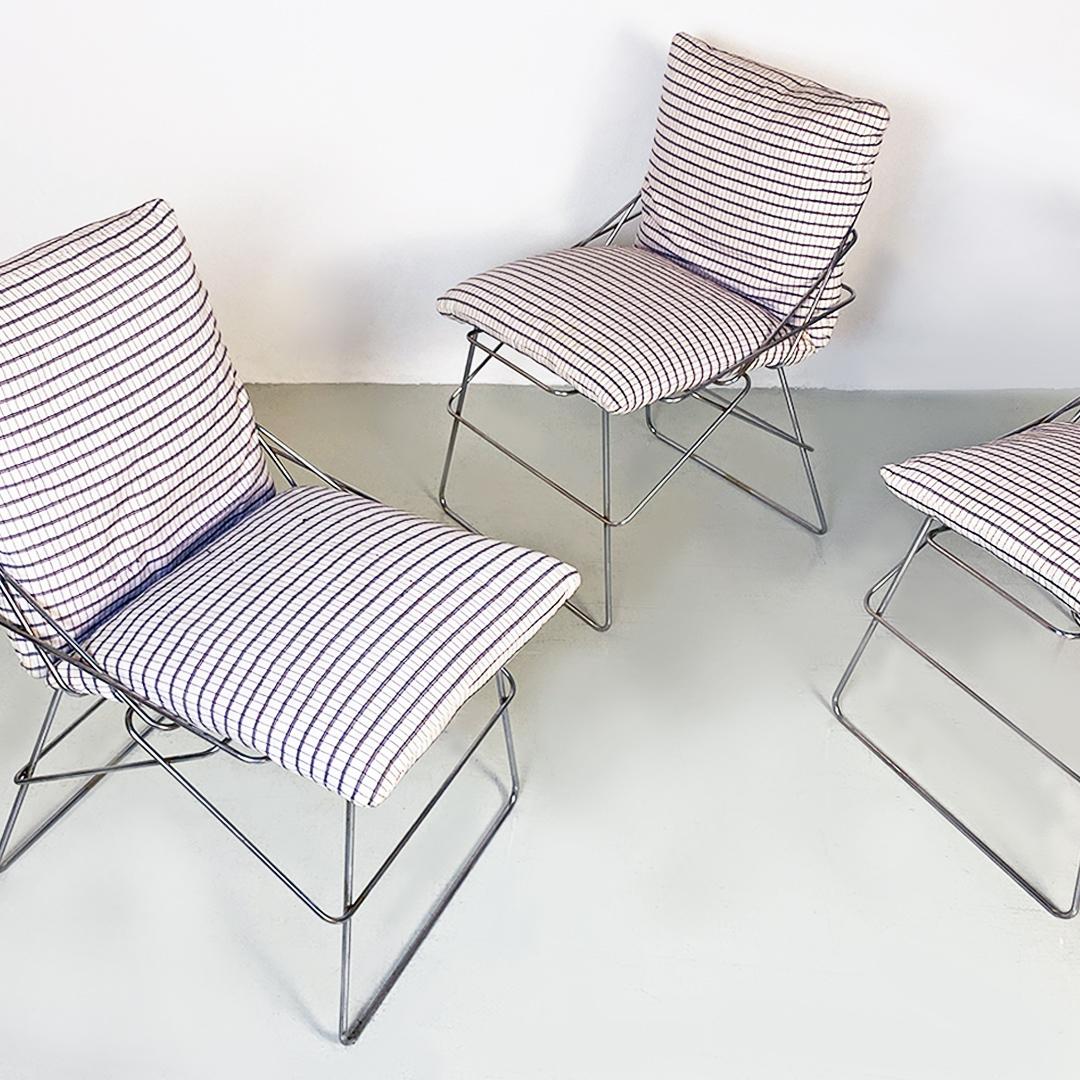 Italian modern chromed metal and checked cotton set of three Sof Sof chairs by Enzo Mari for Driade, 1980s
Fantastic set of three Sof Sof model chairs in chromed metal rod with padded seat and back upholstered with original checked fabric.
Enzo