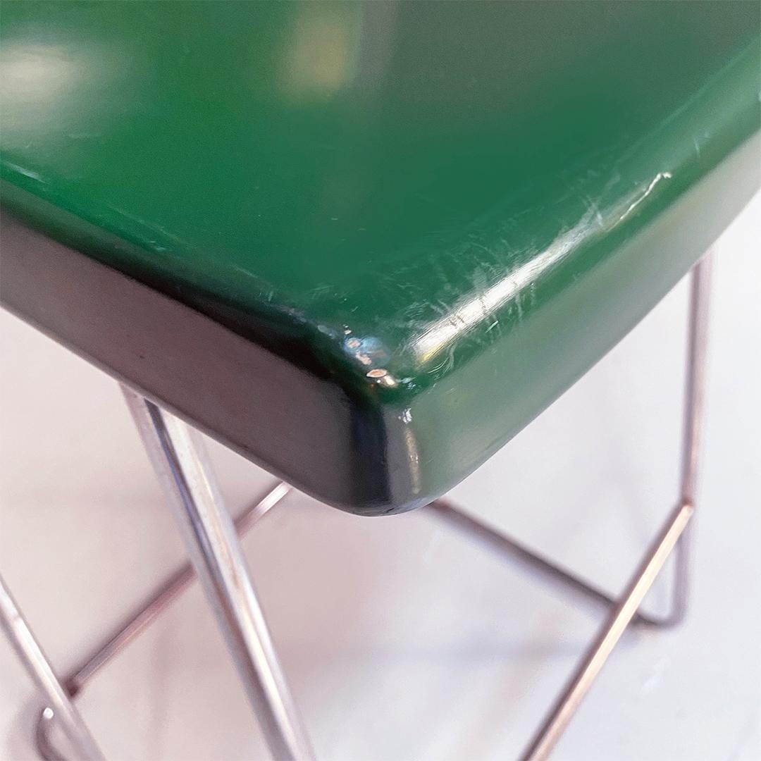 Italian modern chromed metal and green wood high stools, 1980s 4