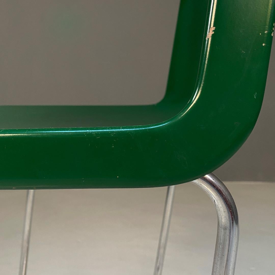 Italian modern chromed metal and green wood high stools, 1980s 5