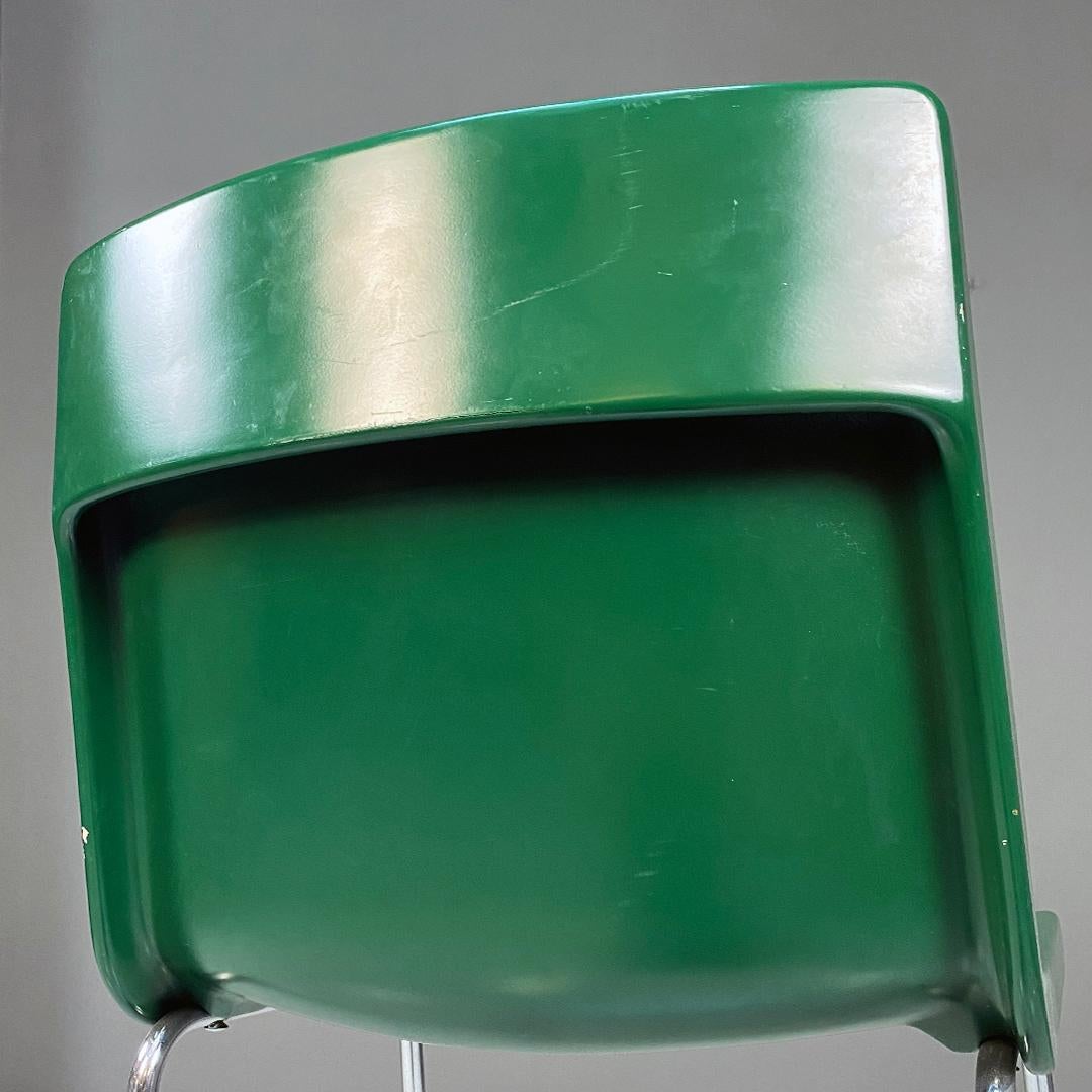Italian modern chromed metal and green wood high stools, 1980s 6