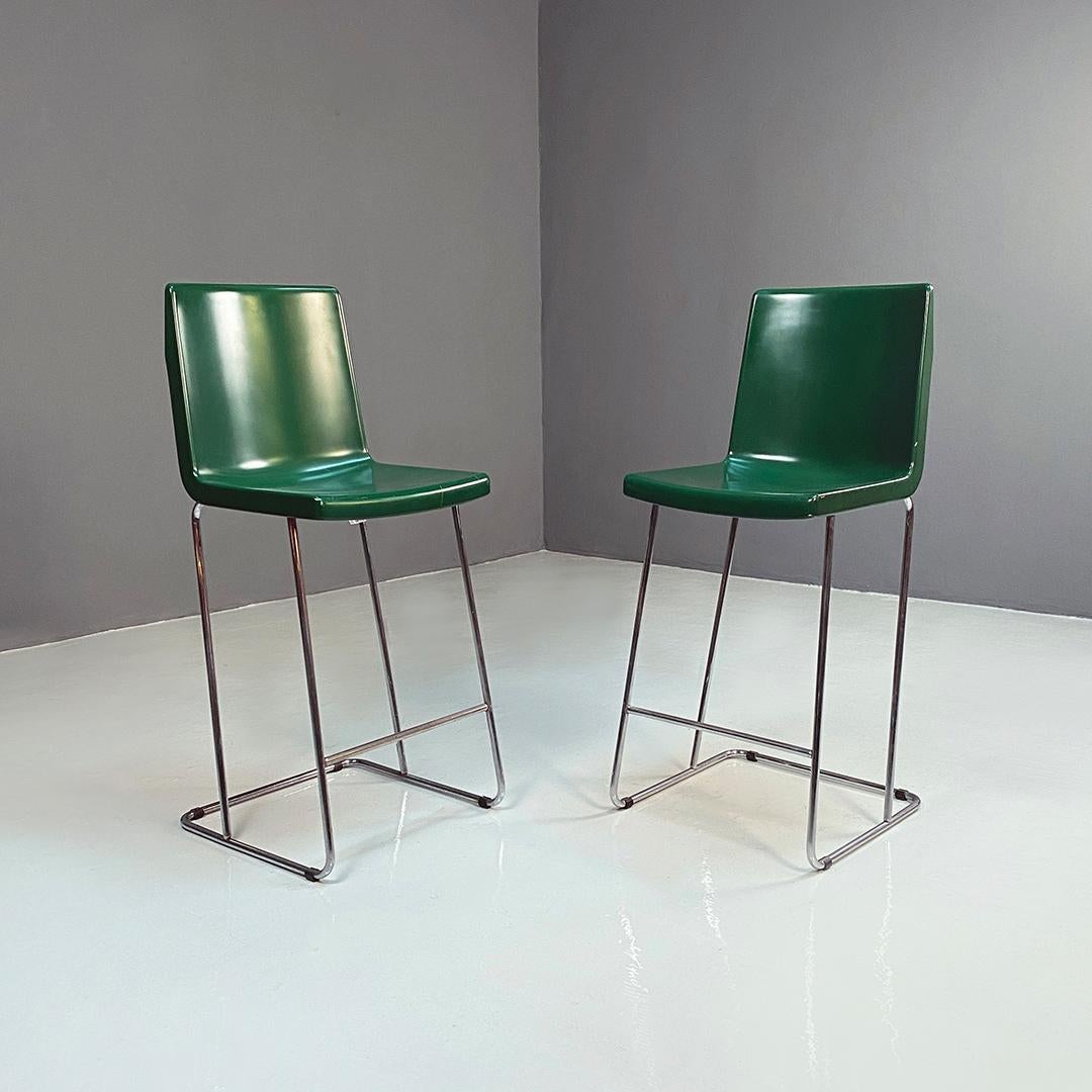 Italian modern chromed metal and green wood high stools, 1980s 9