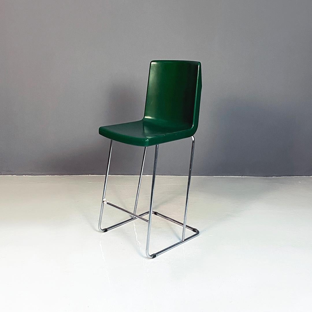Modern Italian modern chromed metal and green wood high stools, 1980s