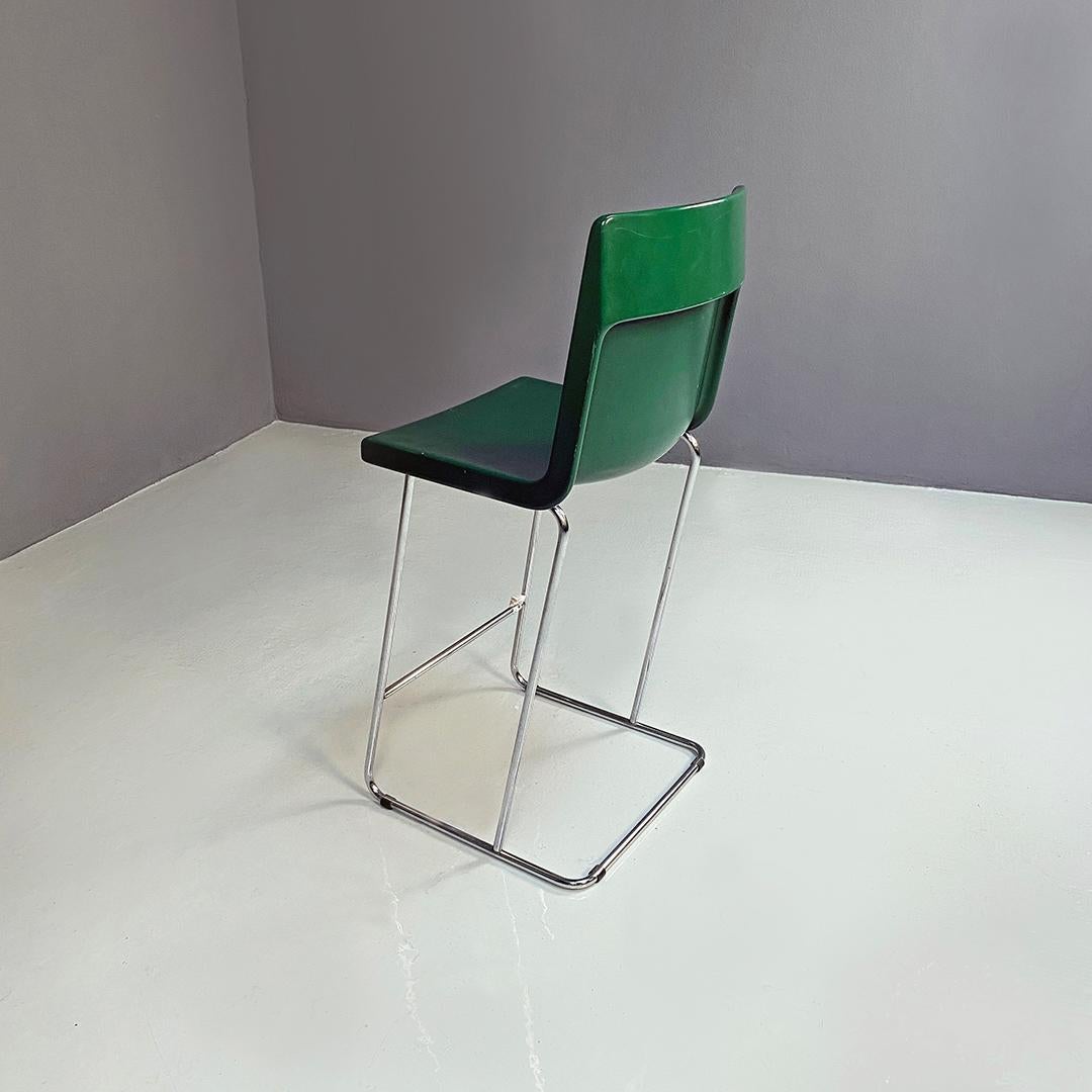 Late 20th Century Italian modern chromed metal and green wood high stools, 1980s