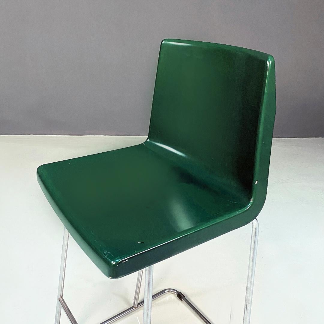 Italian modern chromed metal and green wood high stools, 1980s 1