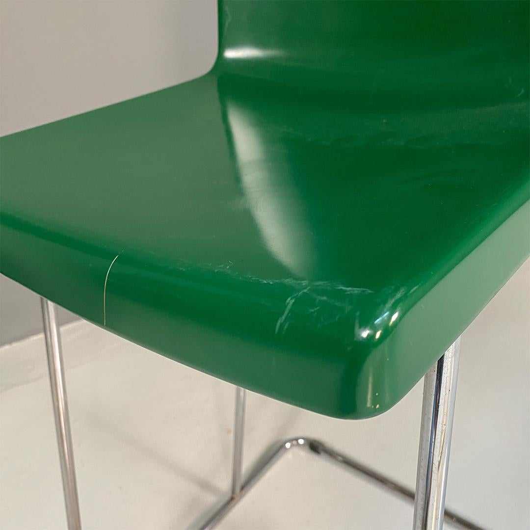 Italian modern chromed metal and green wood high stools, 1980s 2