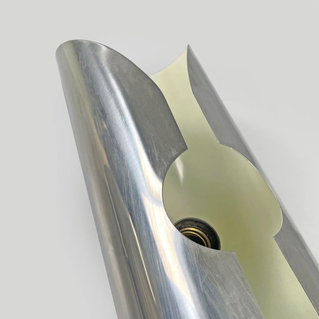 Italian modern chromed metal and white cylindrical wall lamps, 1970s For Sale 7