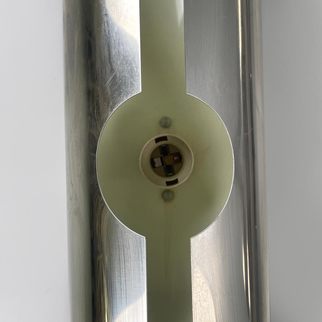 Italian modern chromed metal and white cylindrical wall lamps, 1970s For Sale 13