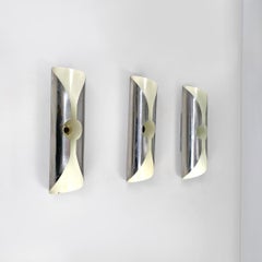 Italian modern chromed metal and white cylindrical wall lamps, 1970s