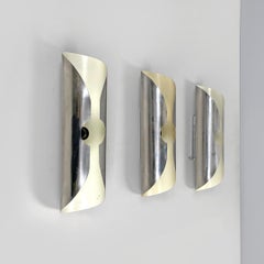 Italian modern chromed metal and white cylindrical wall lamps, 1970s