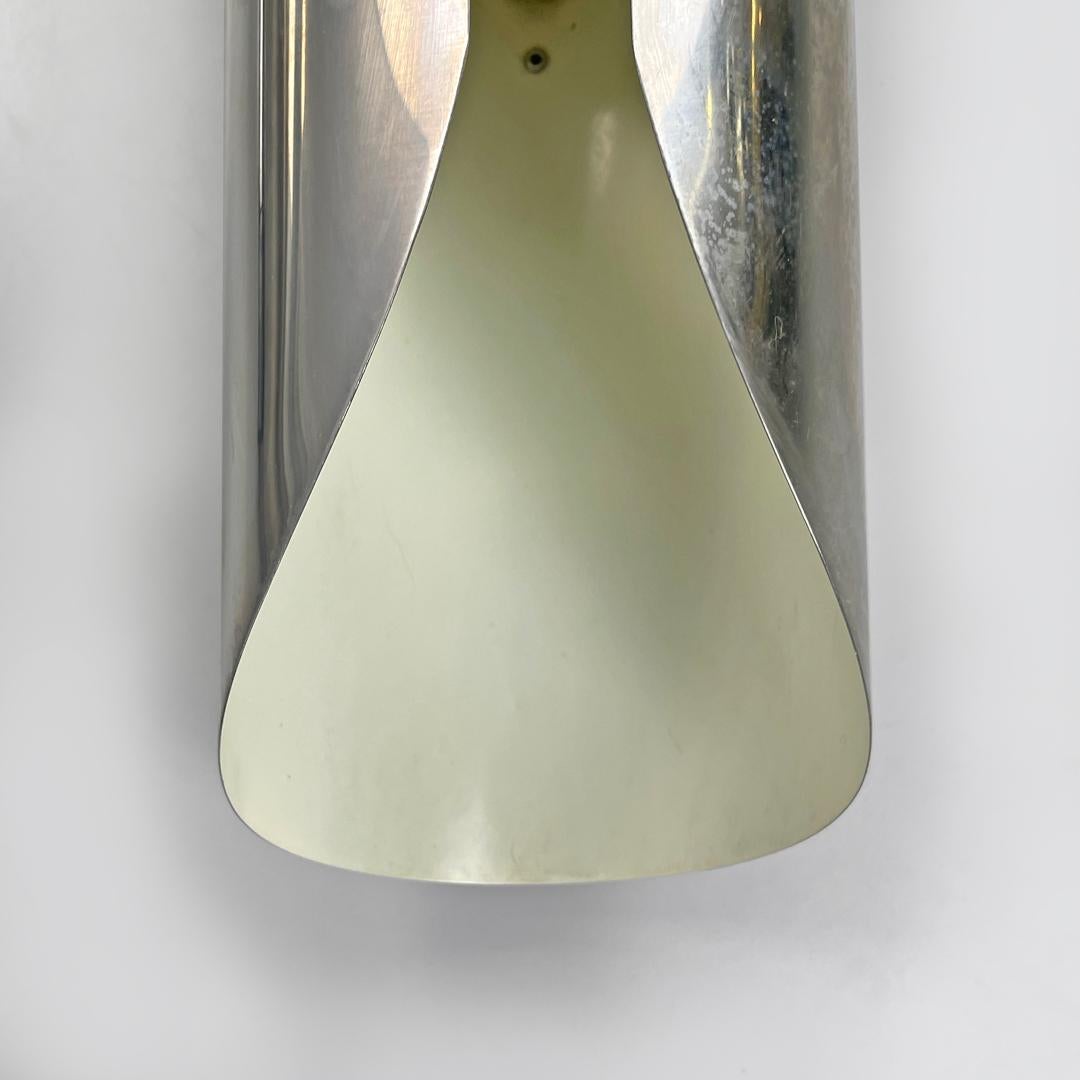 Metal Italian modern chromed metal and white cylindrical wall lamps, 1970s For Sale