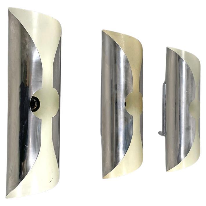 Italian modern chromed metal and white cylindrical wall lamps, 1970s