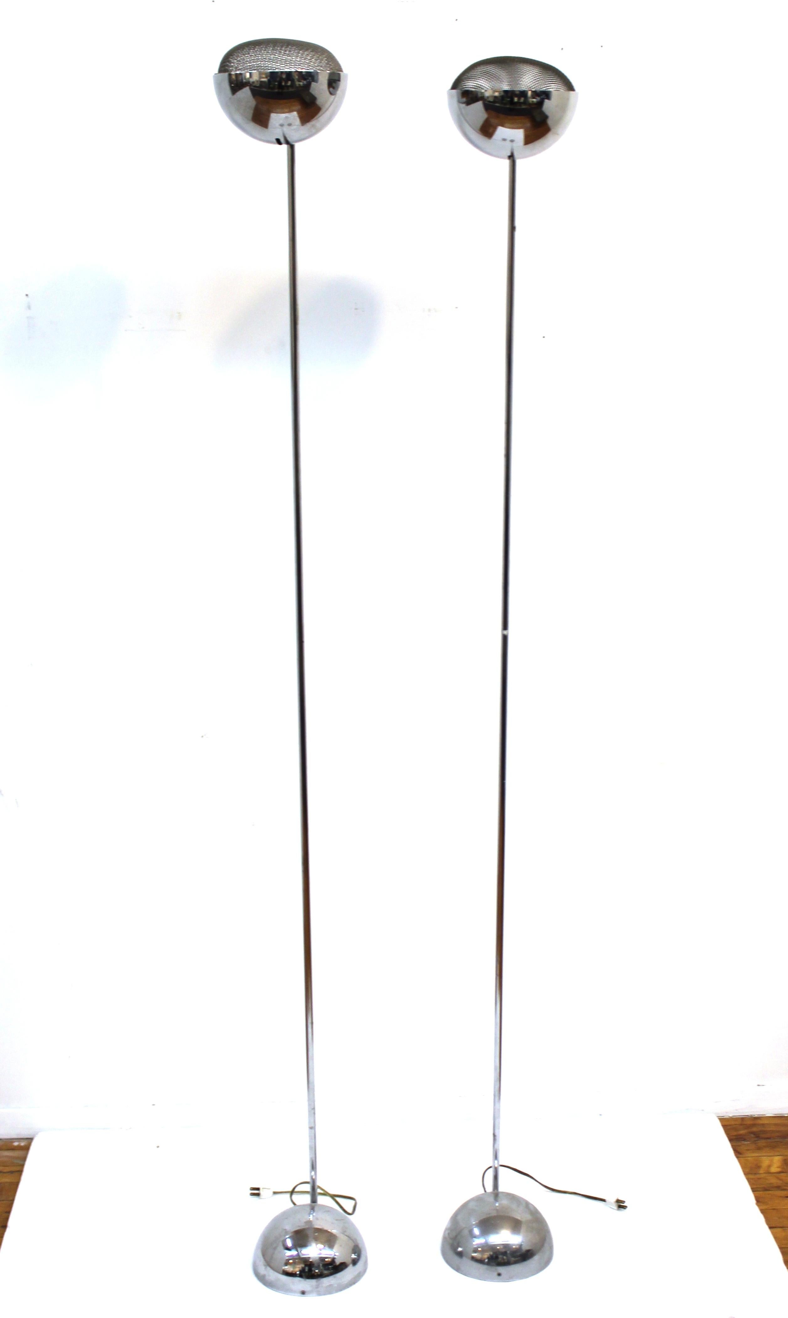 Late 20th Century Italian Modern Chromed Metal Torchiere Floor Lamps