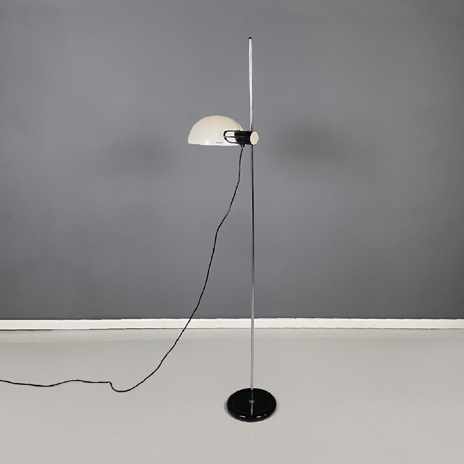 Modern Italian modern chromed metal white black plastic floor lamp by Guzzini, 1970s For Sale
