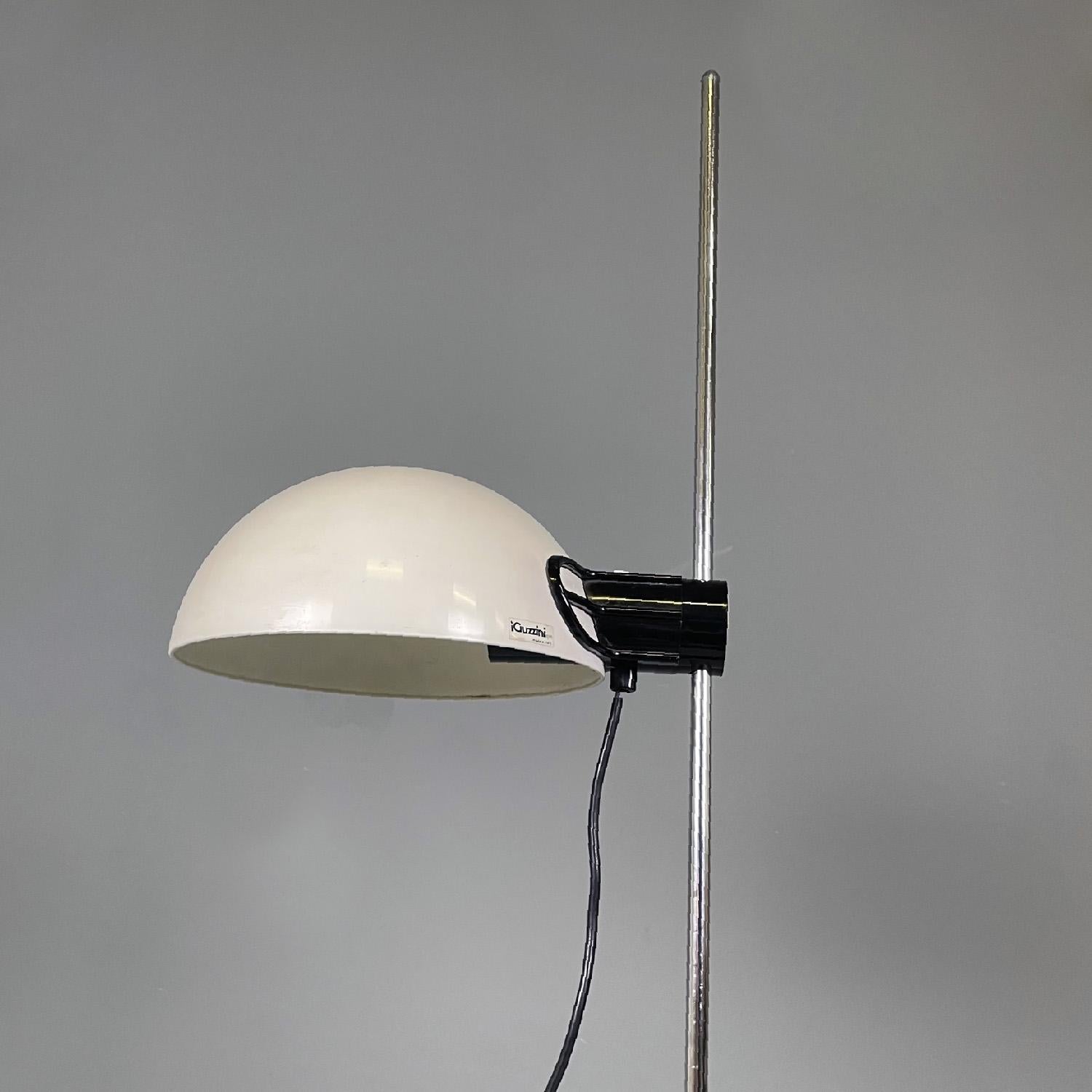Late 20th Century Italian modern chromed metal white black plastic floor lamp by Guzzini, 1970s For Sale