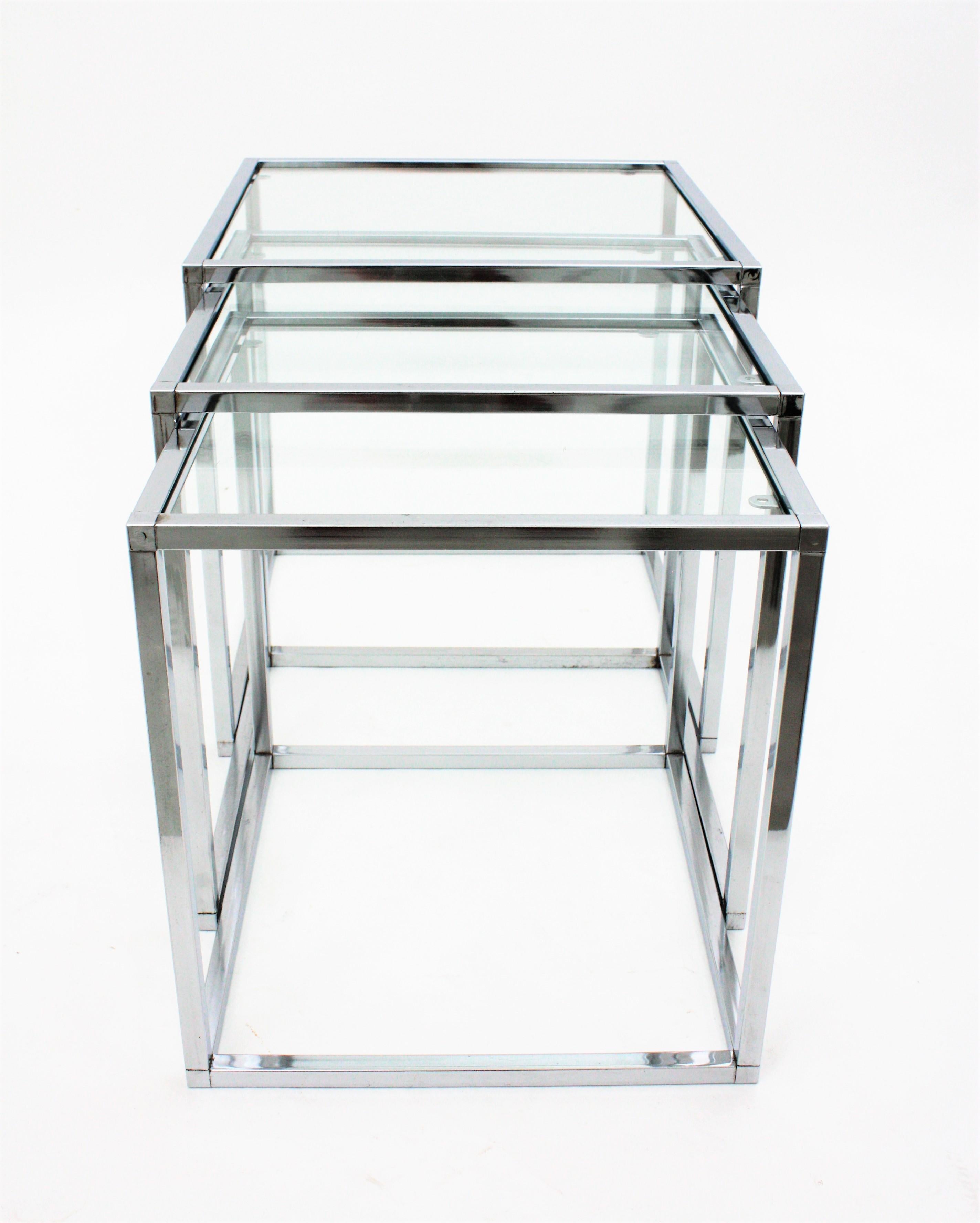 Italian Nesting Tables in Chromed Steel and Glass 5