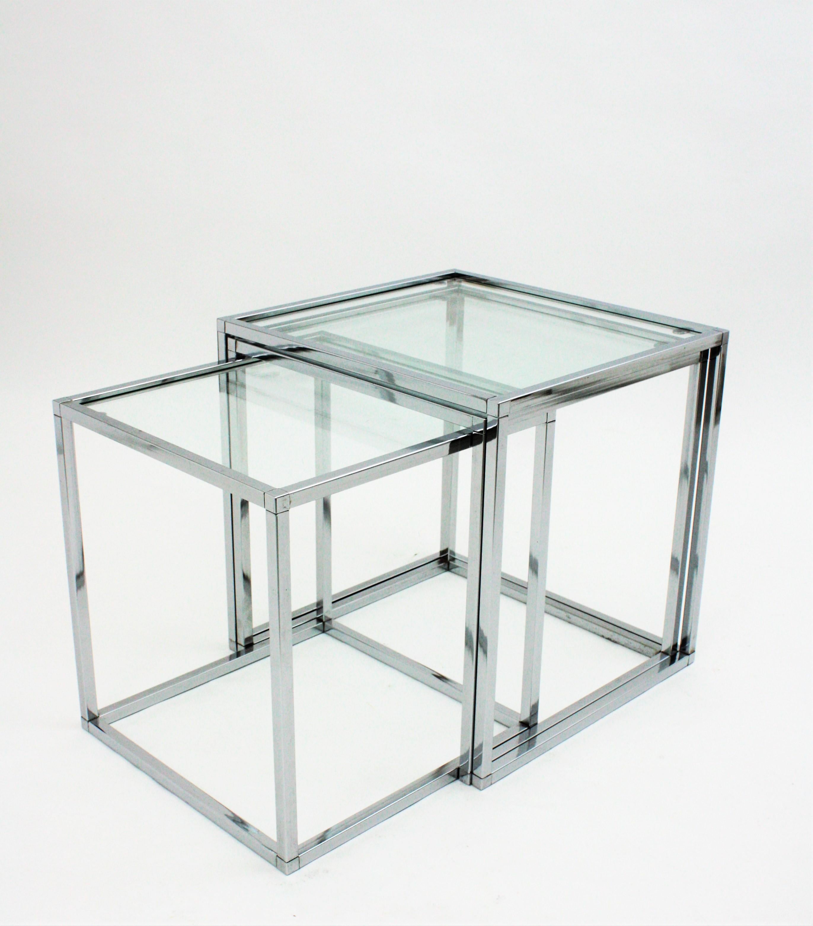 Italian Nesting Tables in Chromed Steel and Glass 6