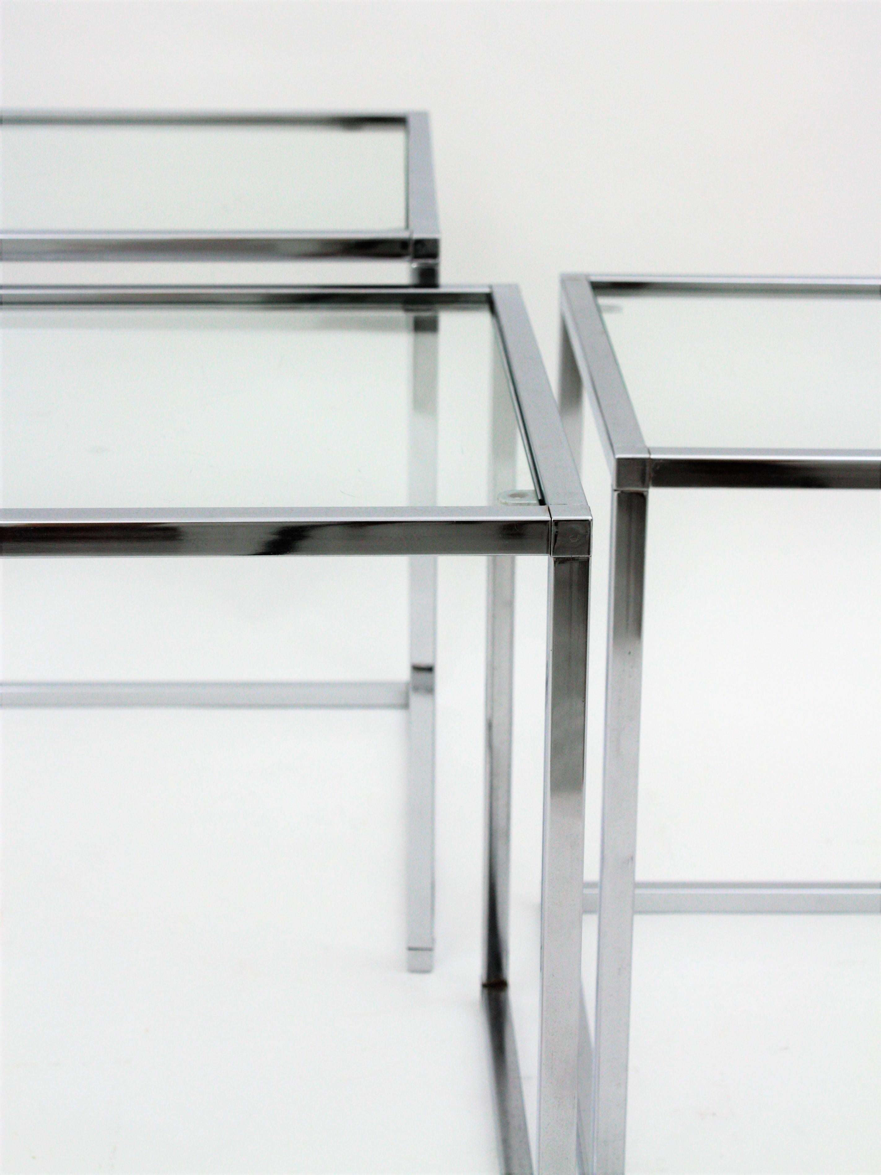 Italian Nesting Tables in Chromed Steel and Glass 9