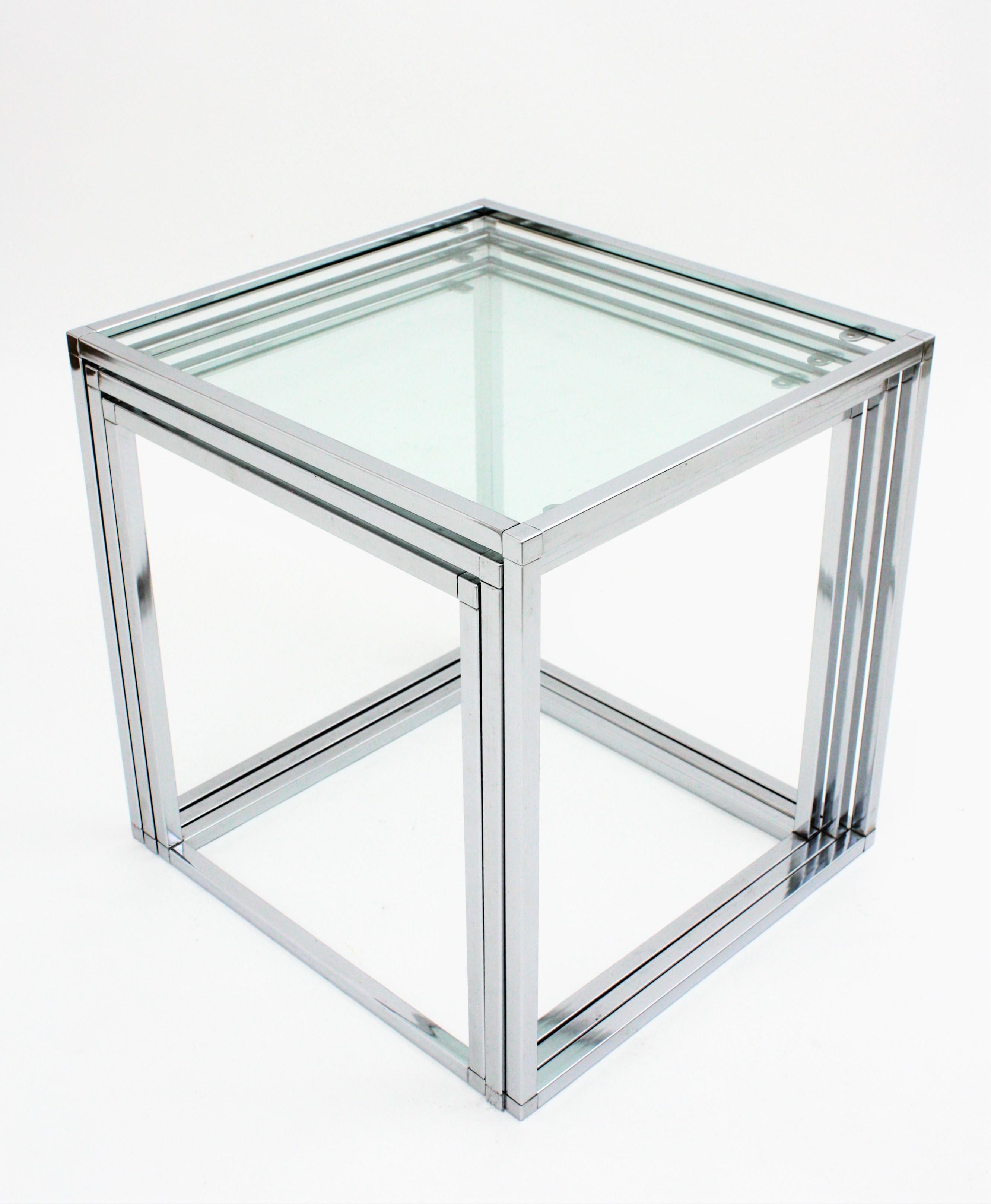 20th Century Italian Nesting Tables in Chromed Steel and Glass