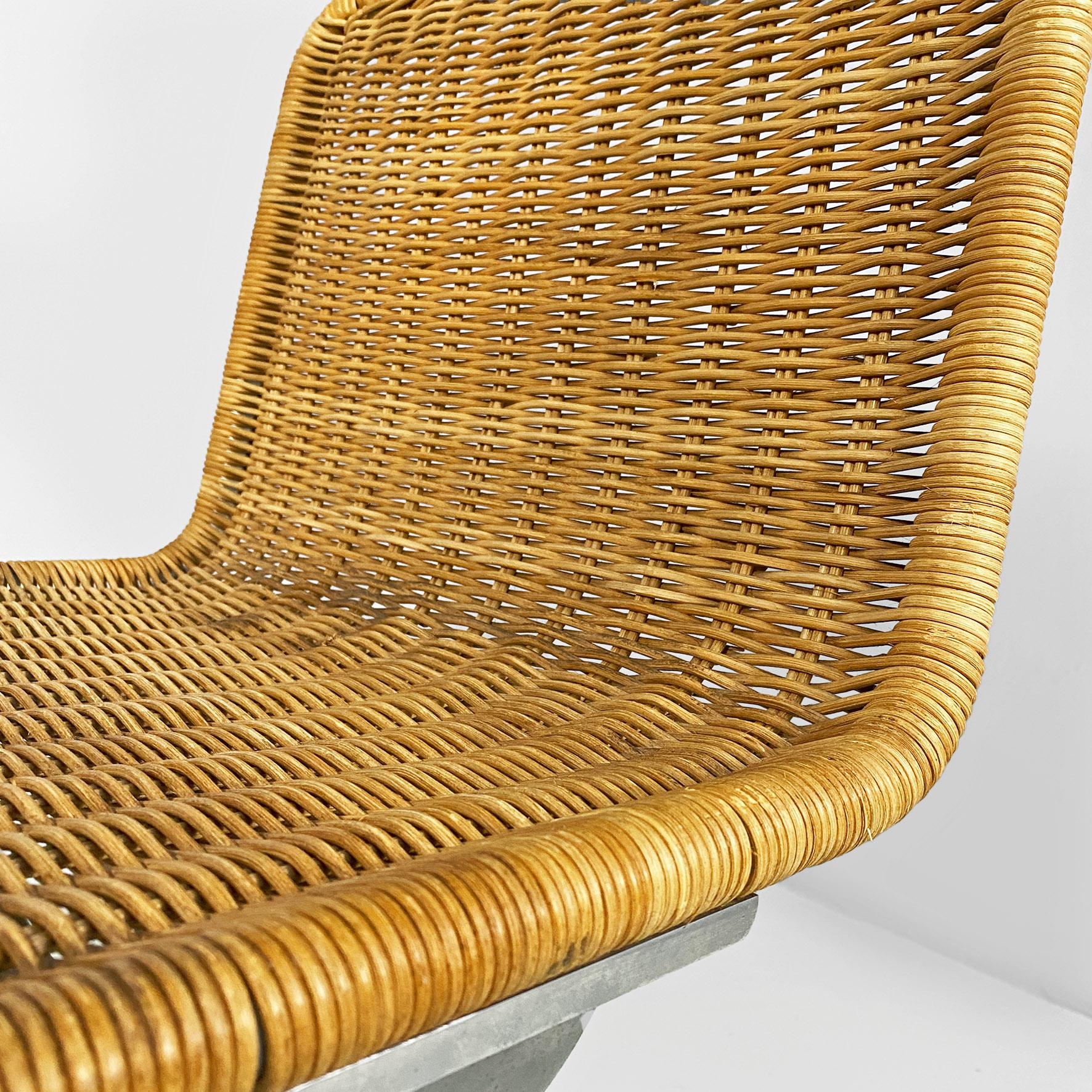 Italienische moderne Stühle aus verchromtem Stahl und Rattan, 1970er Jahre im Angebot 4