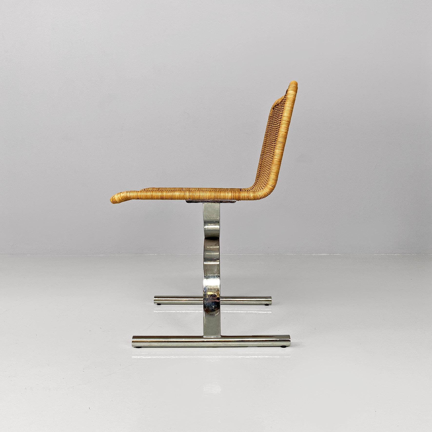 Italienische moderne Stühle aus verchromtem Stahl und Rattan, 1970er Jahre (Moderne) im Angebot
