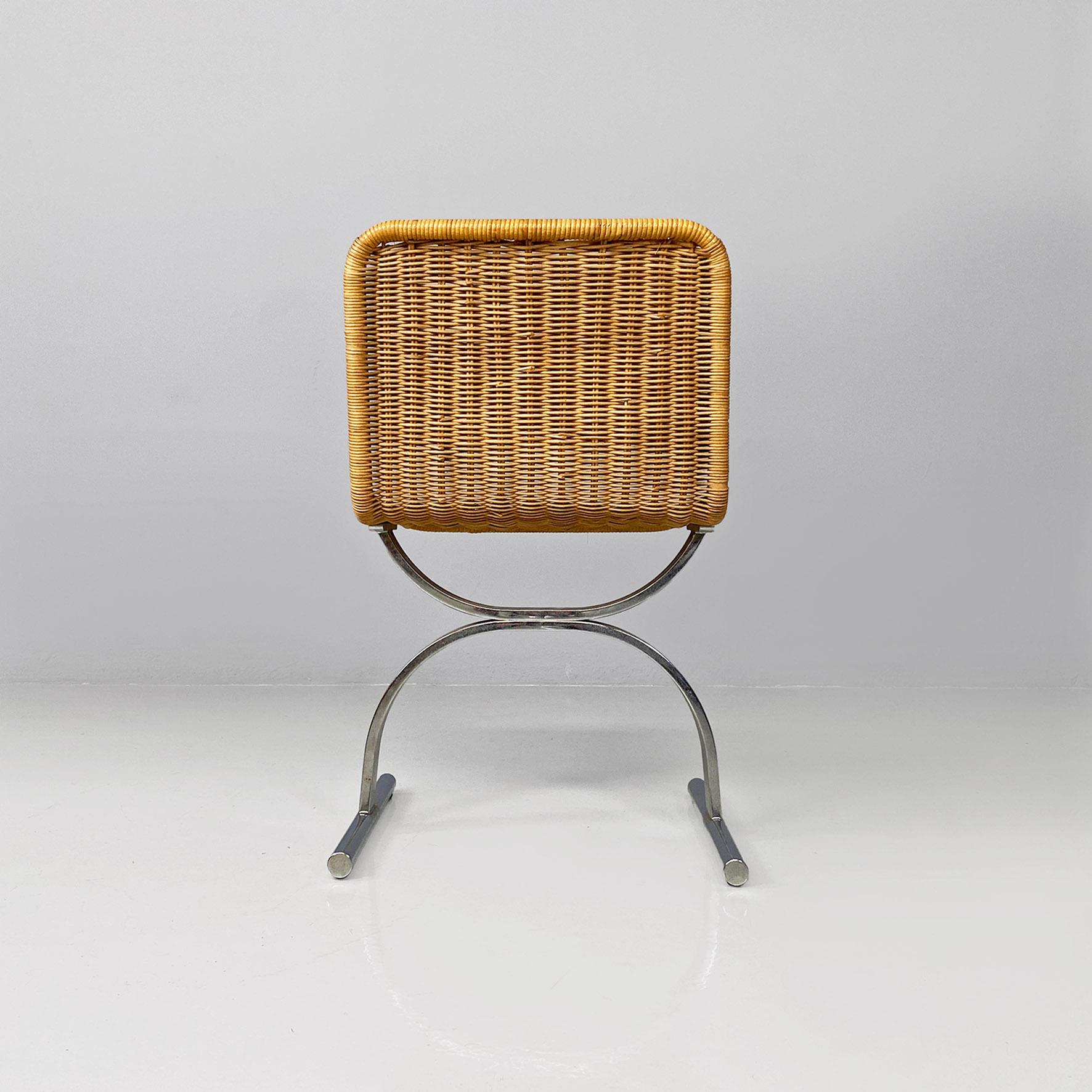 Italienische moderne Stühle aus verchromtem Stahl und Rattan, 1970er Jahre im Zustand „Gut“ im Angebot in MIlano, IT