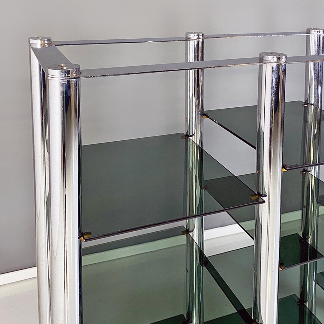 Italian Modern Chromed Steel and Smoked Glass Self Supporting Bookcase, 1970s For Sale 1