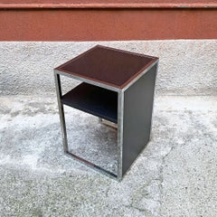 Italian Modern Chromed Steel, Wood and Glass Table for Stereo and Vinyls, 1990s