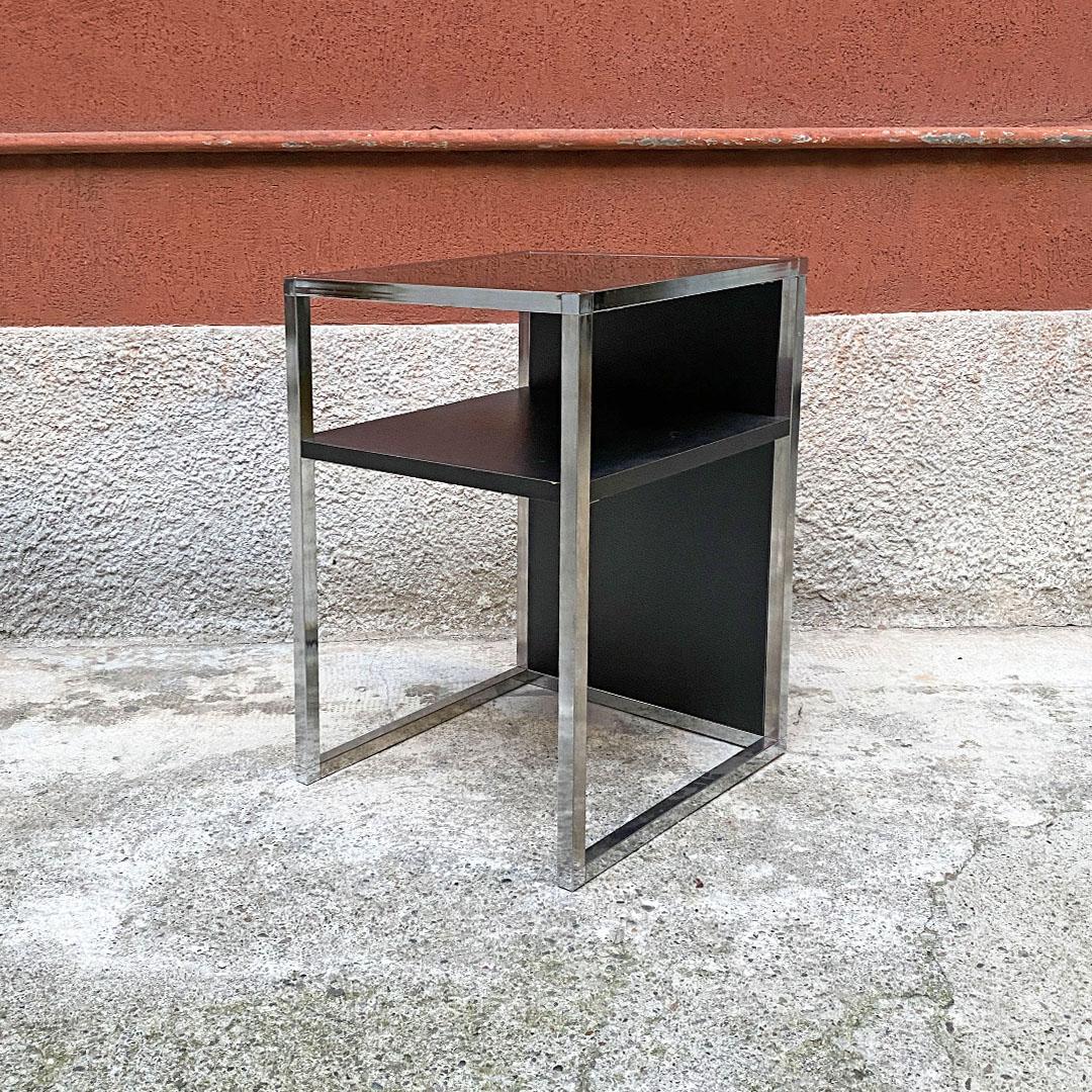 Italian Modern Chromed Steel, Wood and Glass Table for Stereo and Vinyls, 1990s In Good Condition In MIlano, IT