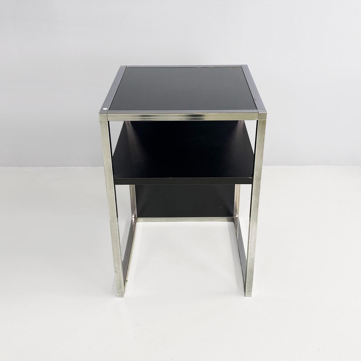 Modern Italian modern chromed steel, wood and glass table for stereo and vinyls, 1990s For Sale