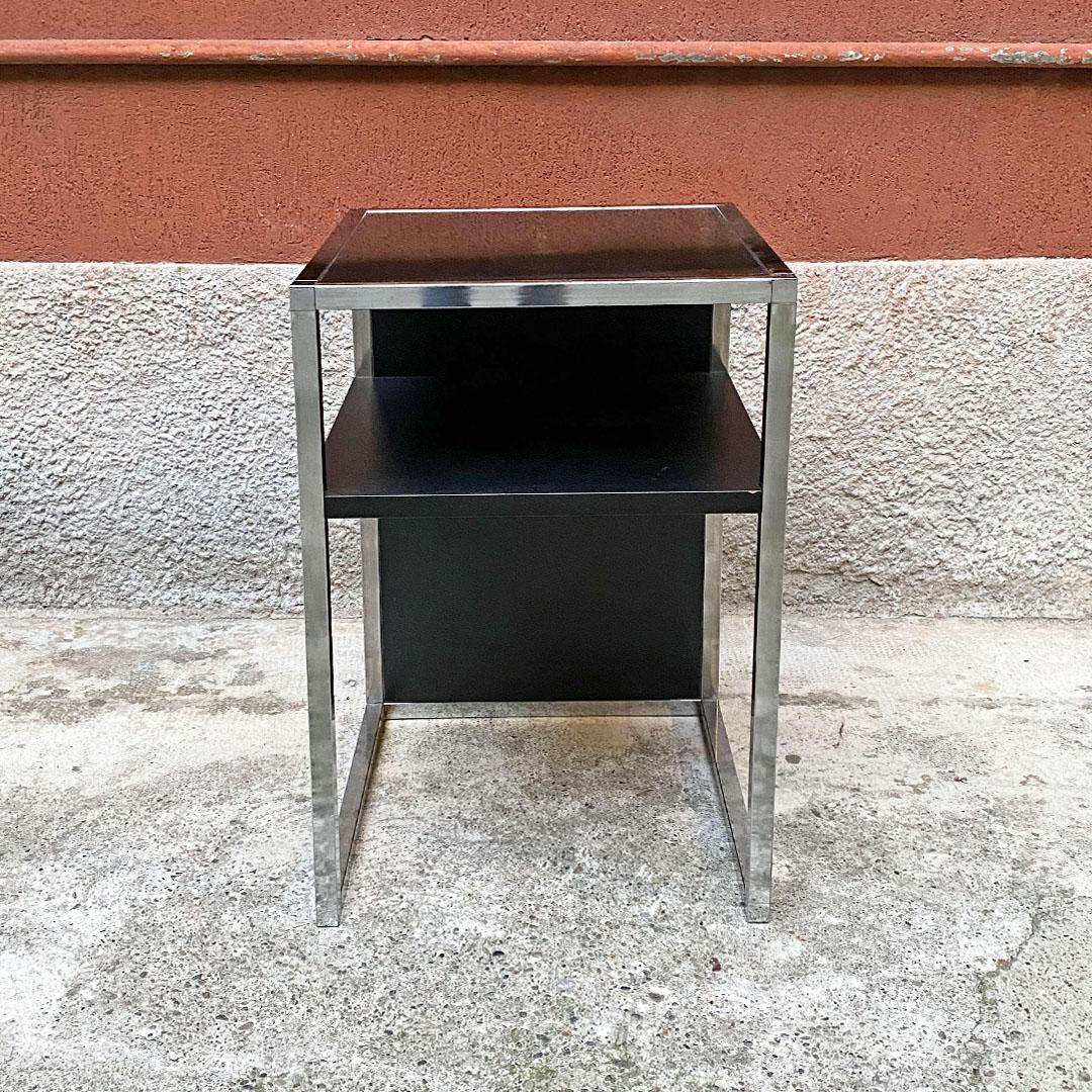 Late 20th Century Italian Modern Chromed Steel, Wood and Glass Table for Stereo and Vinyls, 1990s