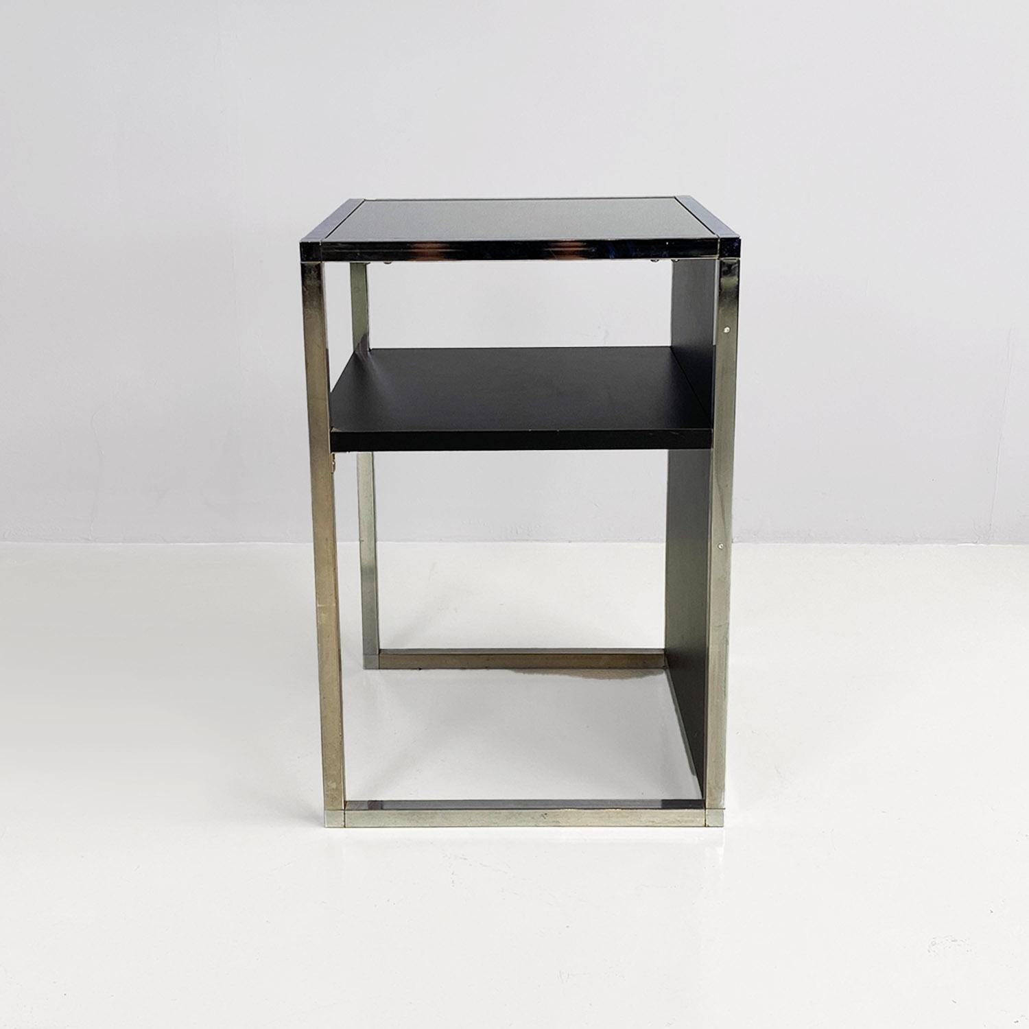 Italienischer moderner Tisch aus verchromtem Stahl, Holz und Glas für Stereoanlagen und Schallplatten, 1990er Jahre (Ende des 20. Jahrhunderts) im Angebot