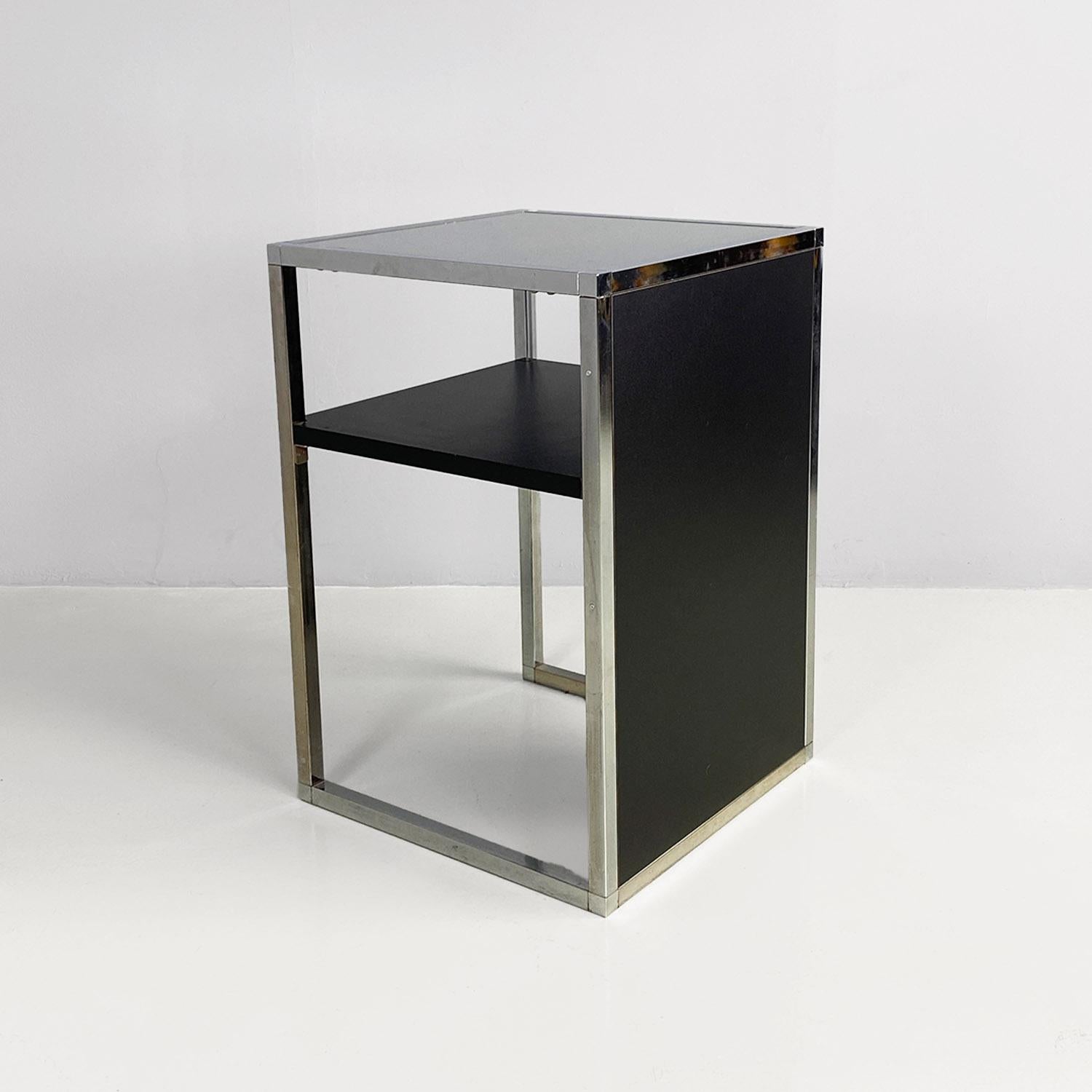 Steel Italian modern chromed steel, wood and glass table for stereo and vinyls, 1990s For Sale