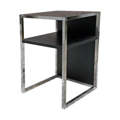 Italian Modern Chromed Steel, Wood and Glass Table for Stereo and Vinyls, 1990s