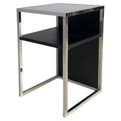 Used Italian modern chromed steel, wood and glass table for stereo and vinyls, 1990s