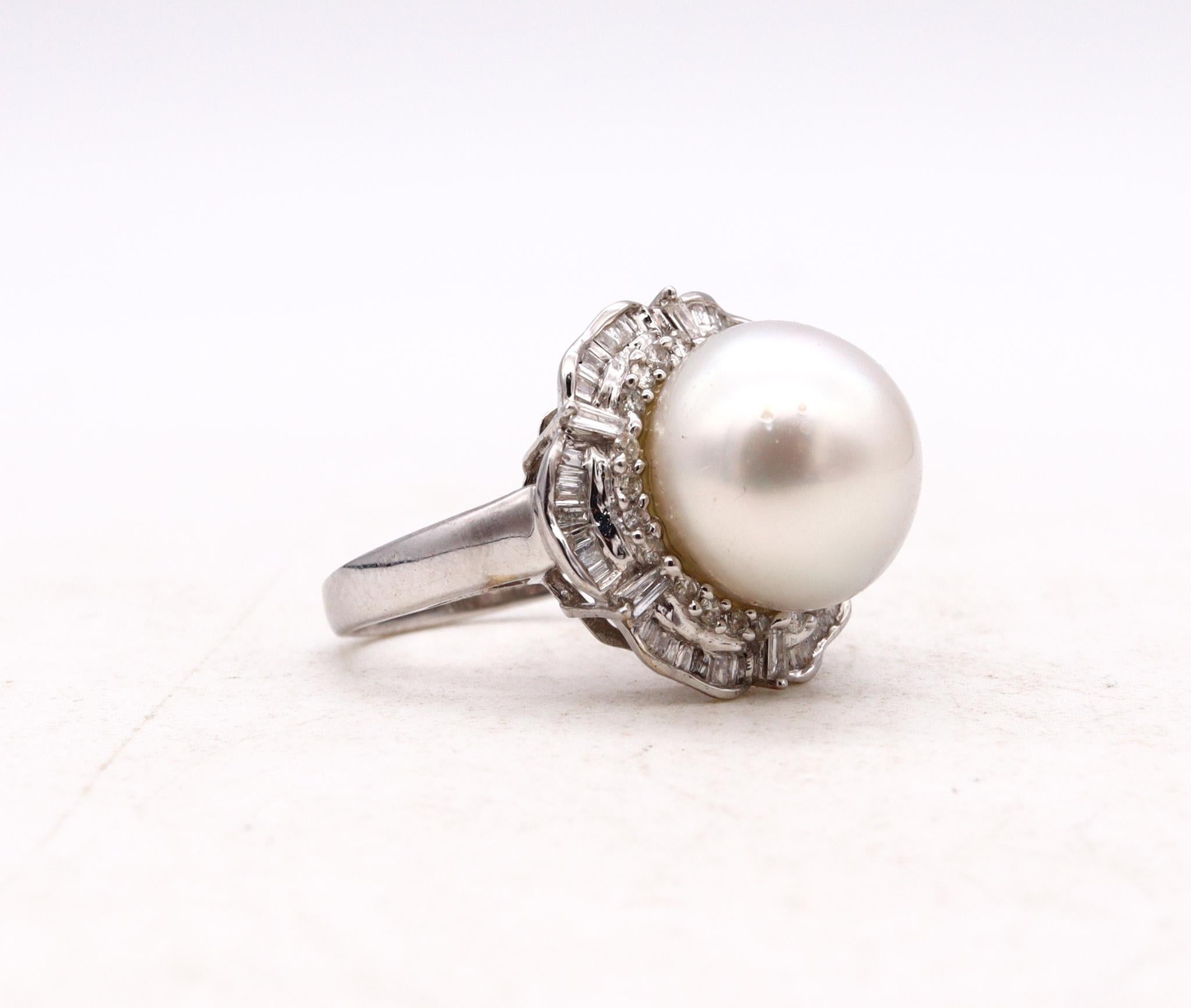 Italian Modern Classic Cocktail Ring In 18Kt Gold 1.21 Cts Diamonds White Pearl For Sale 1
