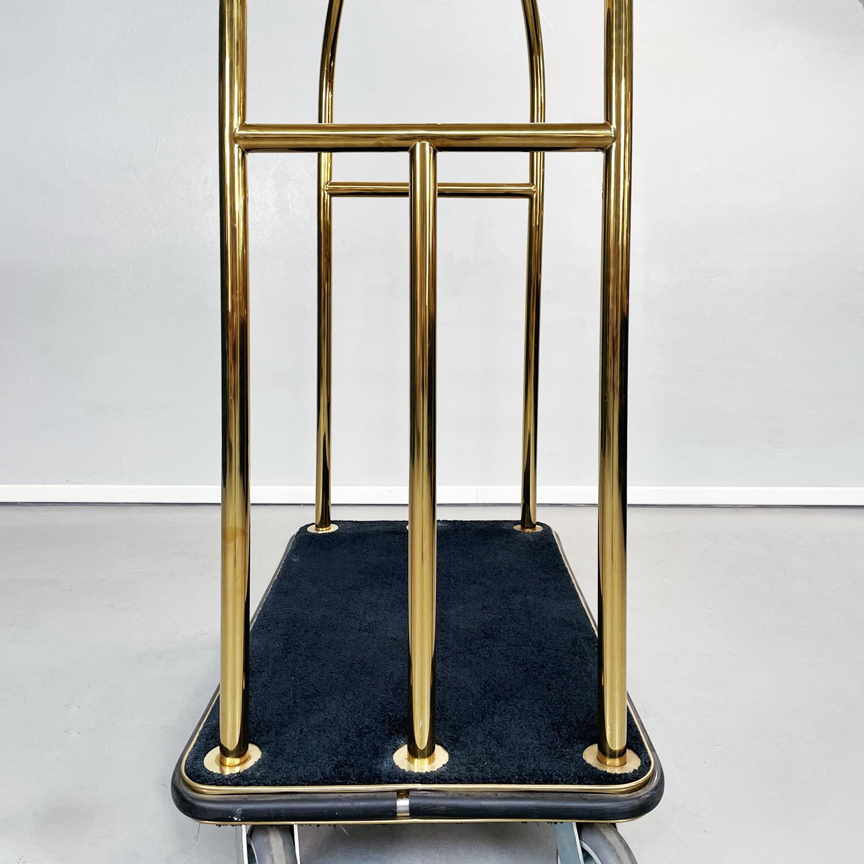 Late 20th Century Italian modern Classic Luggage cart in golden metal and black fabric, 1990s