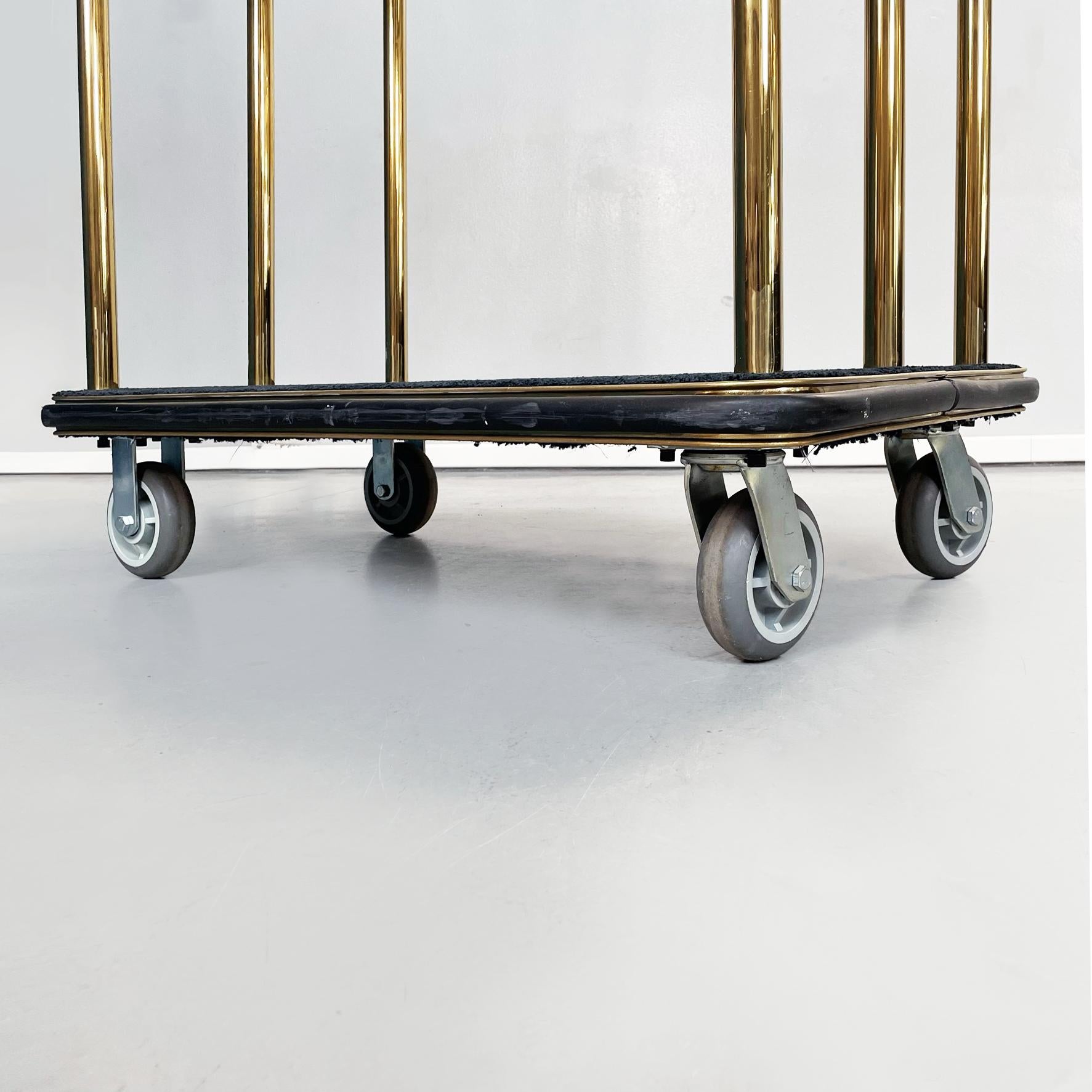 Italian modern Classic Luggage cart in golden metal and black fabric, 1990s 2