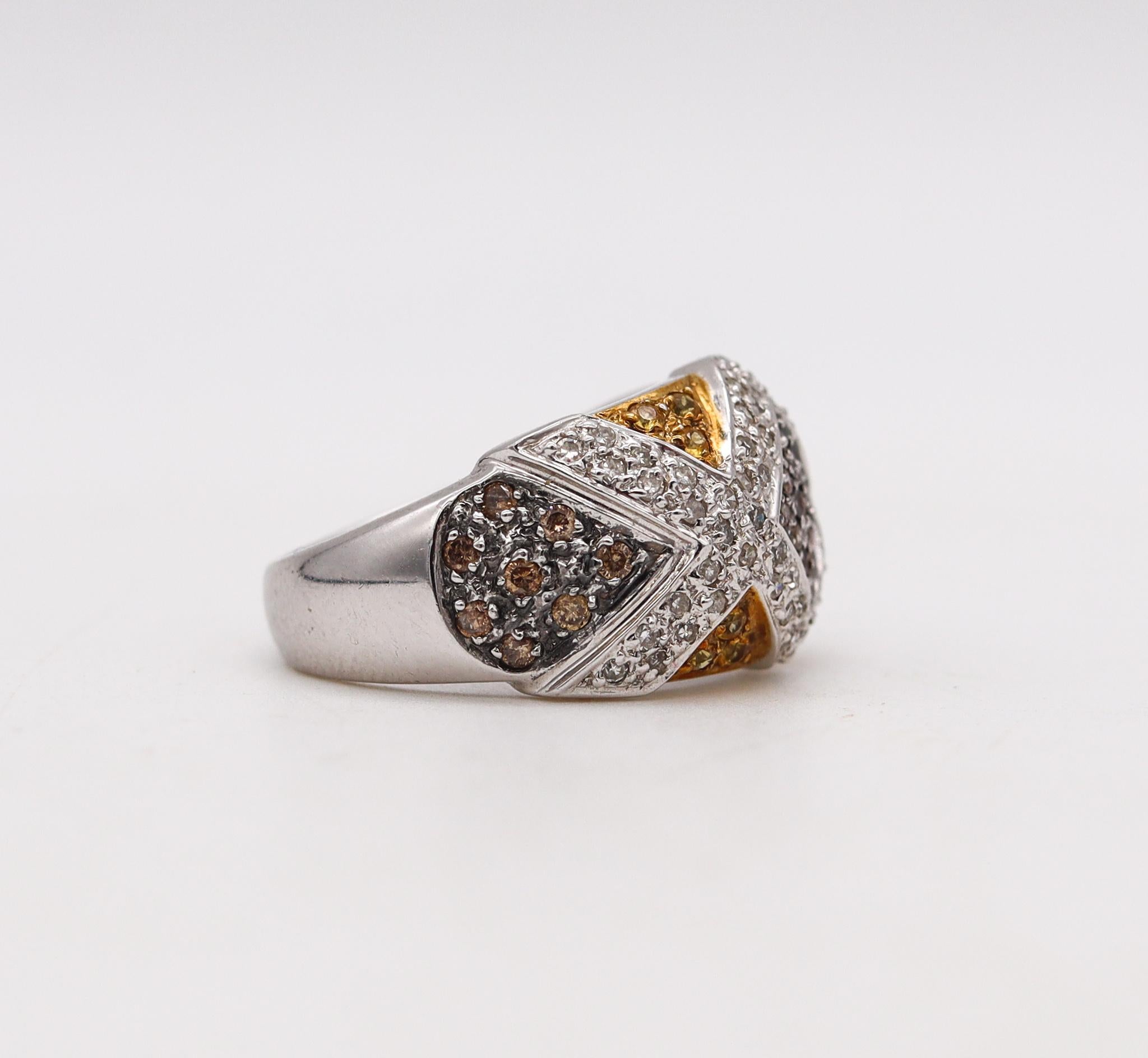 Italian Modern Cluster Band in 14Kt Gold with 1.84 Cts in Natural Color Diamonds For Sale 1