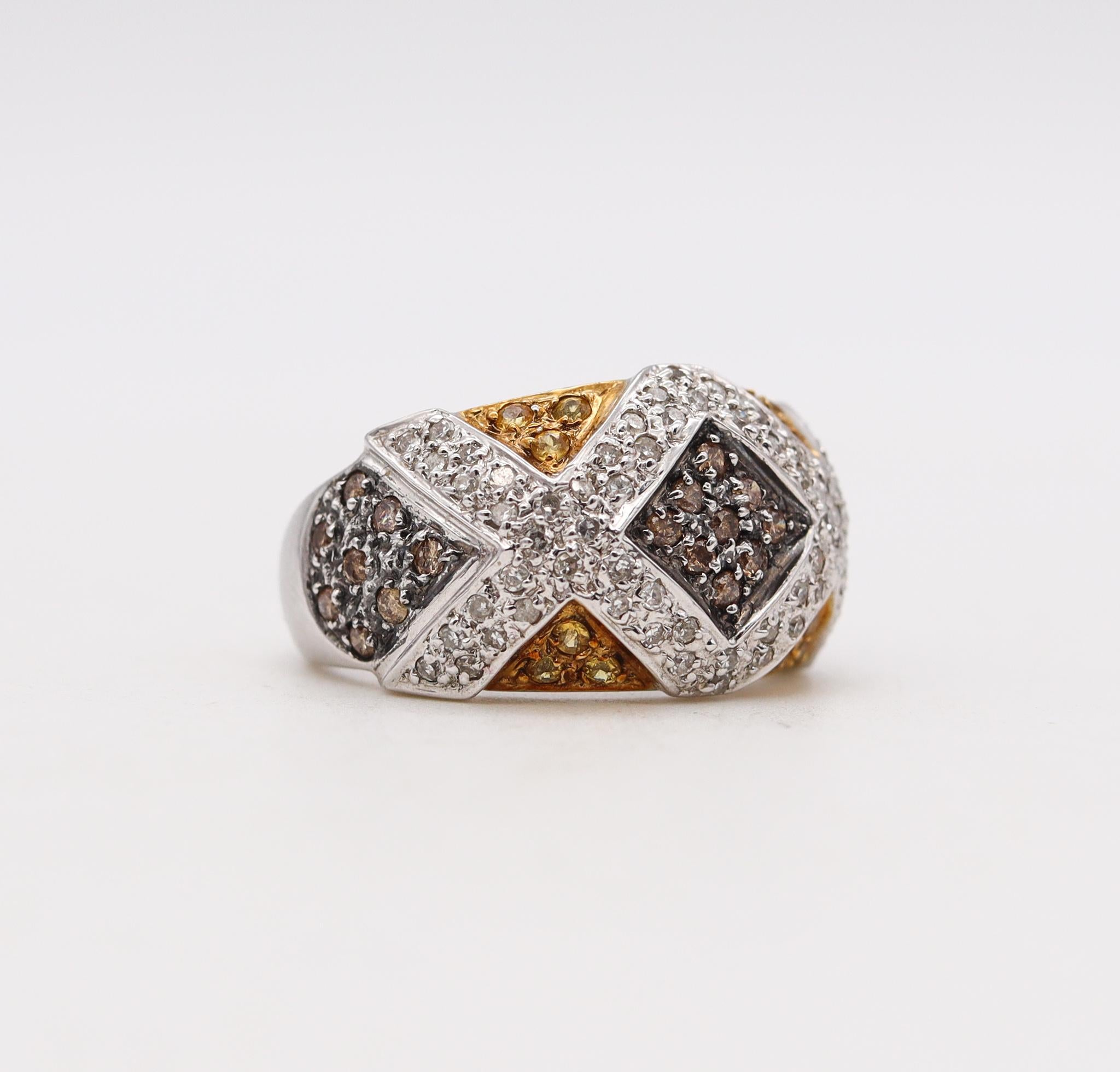 Italian Modern Cluster Band in 14Kt Gold with 1.84 Cts in Natural Color Diamonds For Sale 2