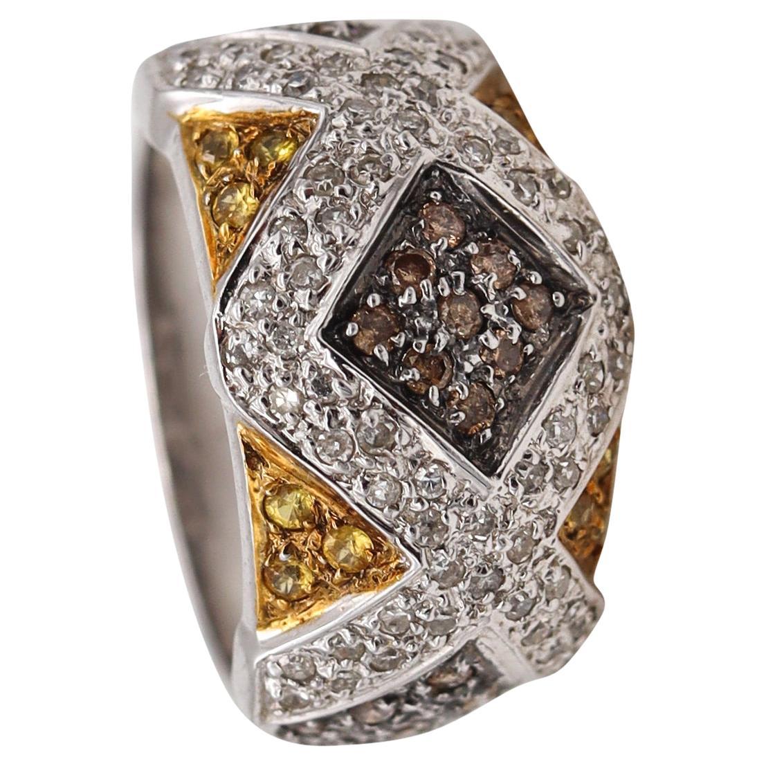 Italian Modern Cluster Band in 14Kt Gold with 1.84 Cts in Natural Color Diamonds For Sale
