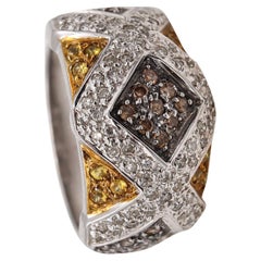 Vintage Italian Modern Cluster Band in 14Kt Gold with 1.84 Cts in Natural Color Diamonds