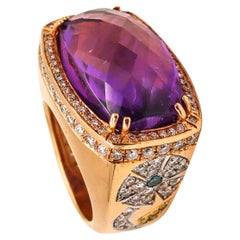 Italian Modern Cocktail Ring in 18Kt Gold with 19.77 Cts in Diamonds and Amethys