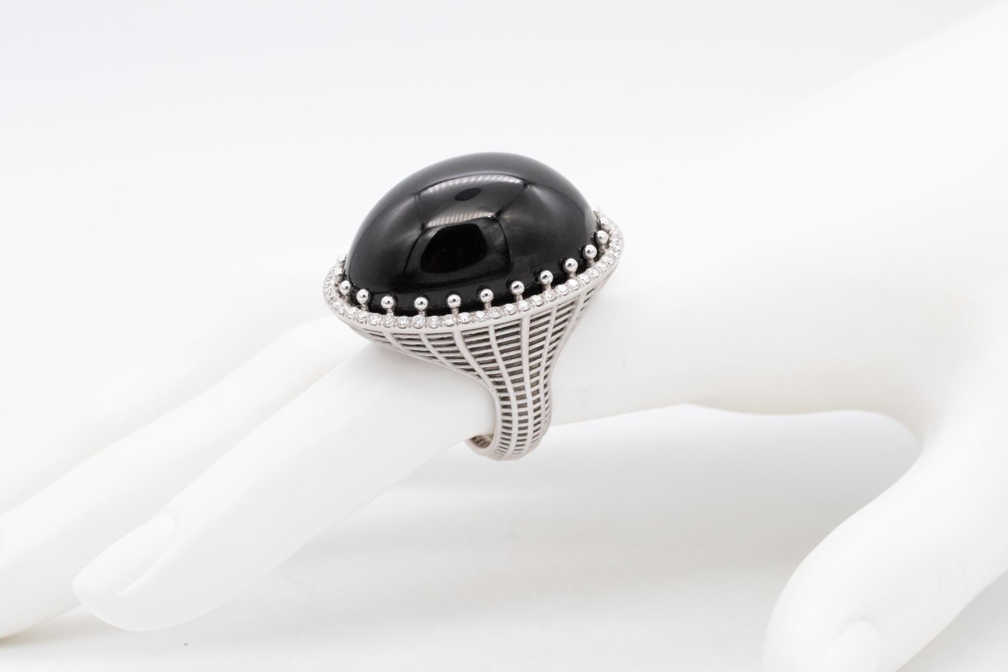 Mixed Cut Italian Modern Cocktail Ring In 18Kt White Gold With 51.57 Cts  VS Diamonds Onyx For Sale