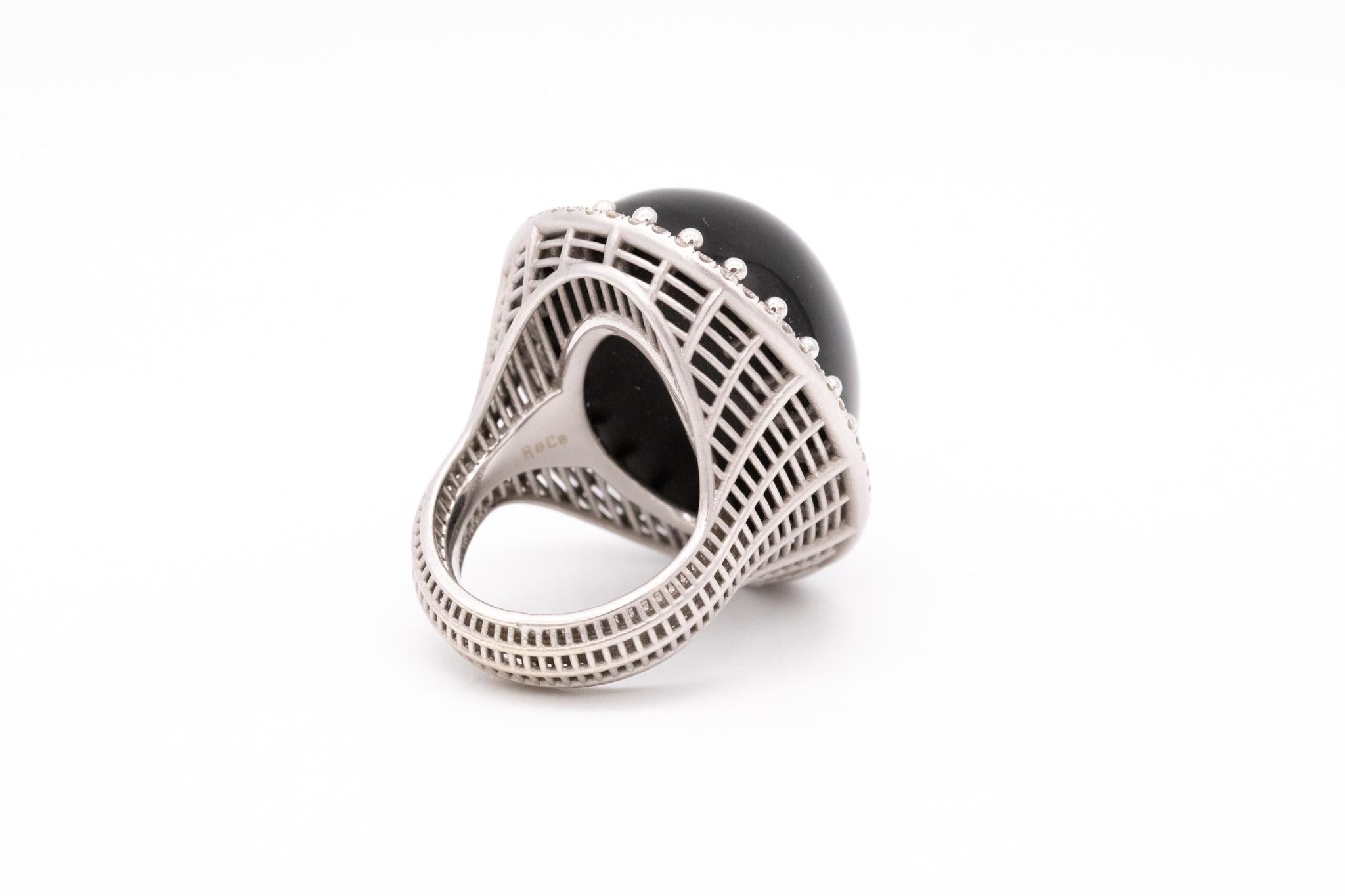 Italian Modern Cocktail Ring In 18Kt White Gold With 51.57 Cts  VS Diamonds Onyx For Sale 1