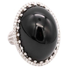 Italian Modern Cocktail Ring In 18Kt White Gold With 51.57 Cts  VS Diamonds Onyx