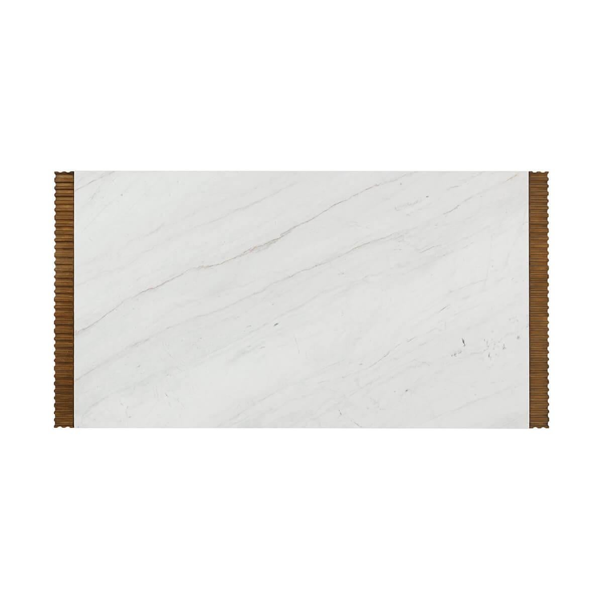 Featuring a rhythmic reeded pattern in our Gelato finish, marble top, and brass base. The perfect combination of organic sophistication and contemporary style. With a lower shelf that offers generous storage.

Dimensions: 54