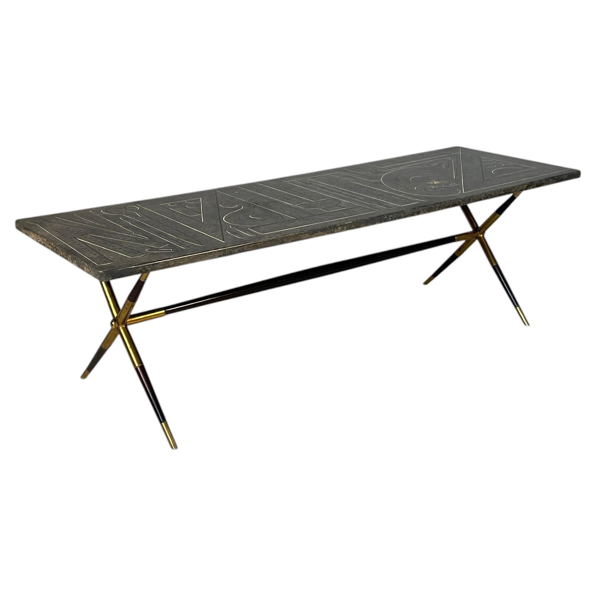 Italian mid-century modern coffe table Strumenti da Disegno Fornasetti 1960s For Sale