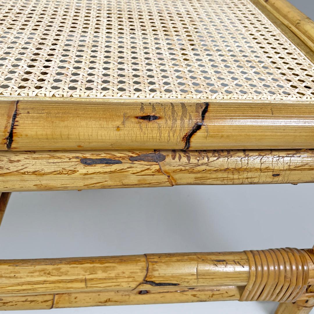 Italian modern coffe table with Vienna straw top and rattan structure, 1970s For Sale 4